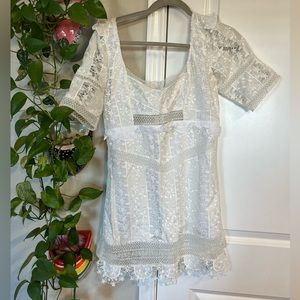 For Love & Lemons white lace mini dress